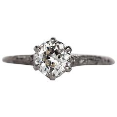 1910s Edwardian GIA Cert .80 Carat Diamond Platinum Engagement Ring
