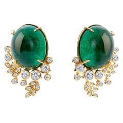 Syna Yellow Gold Vine Earrings with Emeralds and Diamonds
