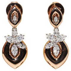 18k Rose Gold Natural Marquise Cut Diamond Decorated Drop Earring