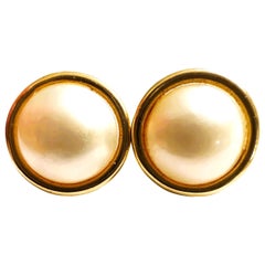 S&S Fine Jewelry Designer 14K Yellow Gold Mabe Stud Earrings.
