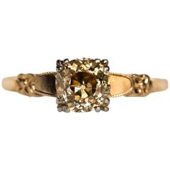 Antique 1890s Victorian 1.38 Carat Champagne Diamond Gold Engagement Ring
