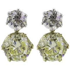 6.03 Carats GIA Fancy Intense Yellow and 2.13 Carats White Diamond Drop Earrings