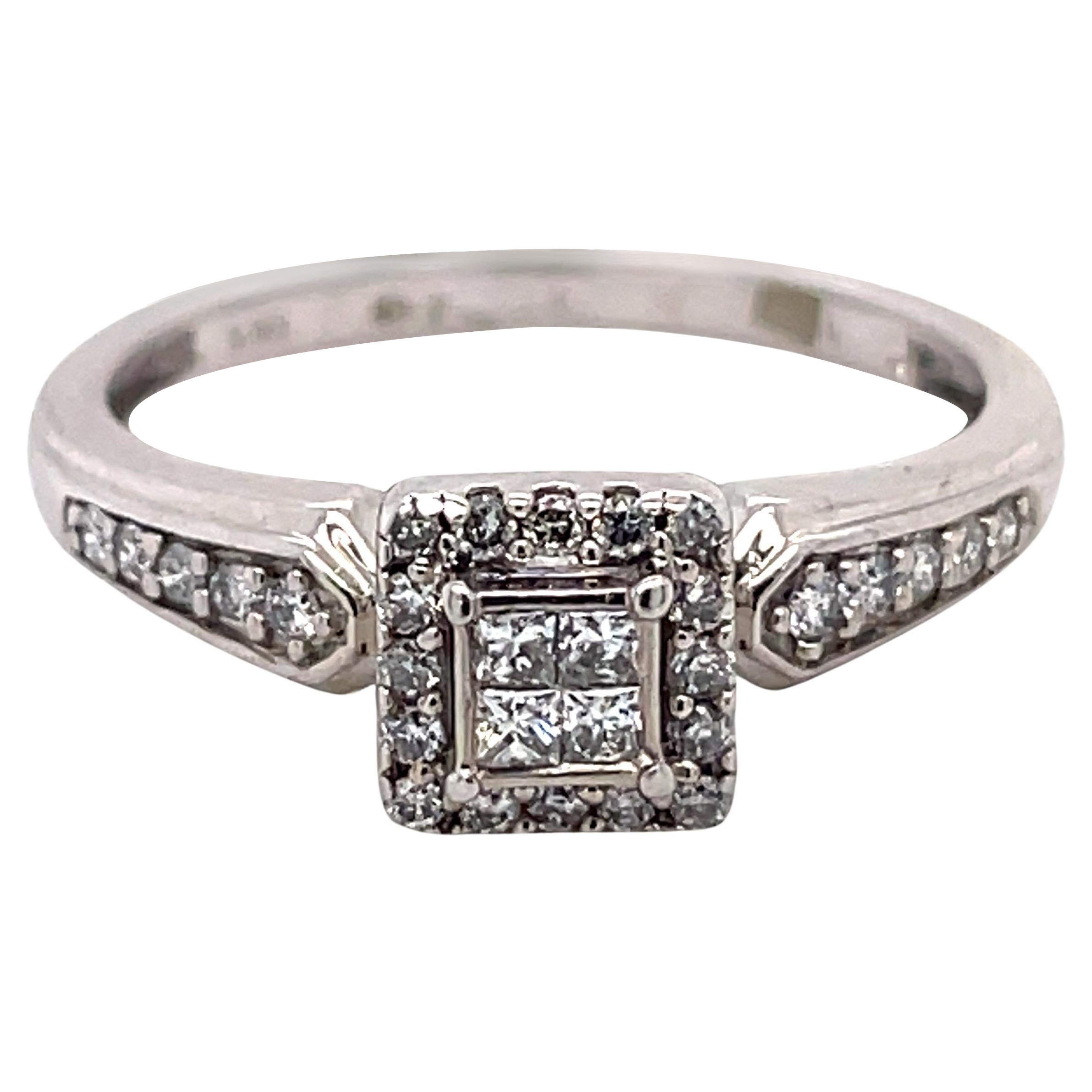 Vintage princess cut ring, dainty ring, 10K, 0.17ct diamonds, gold promise ring For Sale