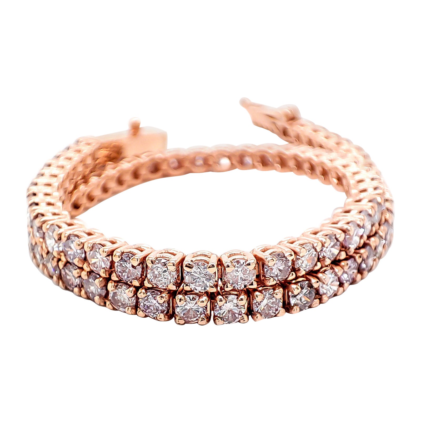  NO RESERVE - IGI 3.45 Carat Natural Round Fancy Pink Diamonds 14K Gold Bracelet For Sale