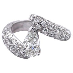 Unique Pear Diamond Engagement Ring, 1.7CT Natural Diamonds, 18k White Gold ring