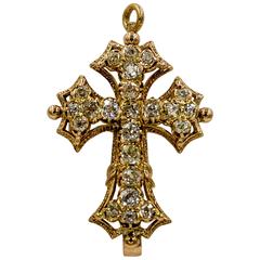 Antique Victorian Diamond Gold Cross Pendant Pin