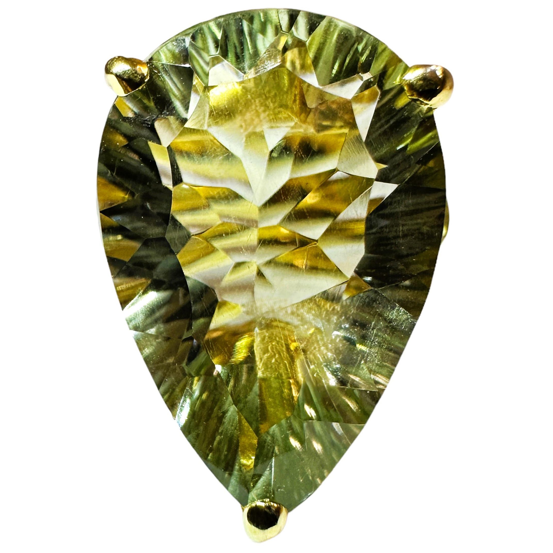New African 12 Ct Green Amethyst Yellow Gold Plated Sterling Ring Size 7