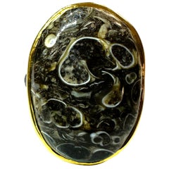 New African 20 Ct Natural Jasper Yellow Gold Plated Sterling Ring Size 7