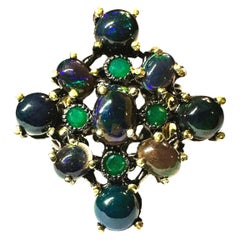 New Ethiopian Black Opal & Green Onyx Ring in Oxi-black & YGold Plated Sterling 
