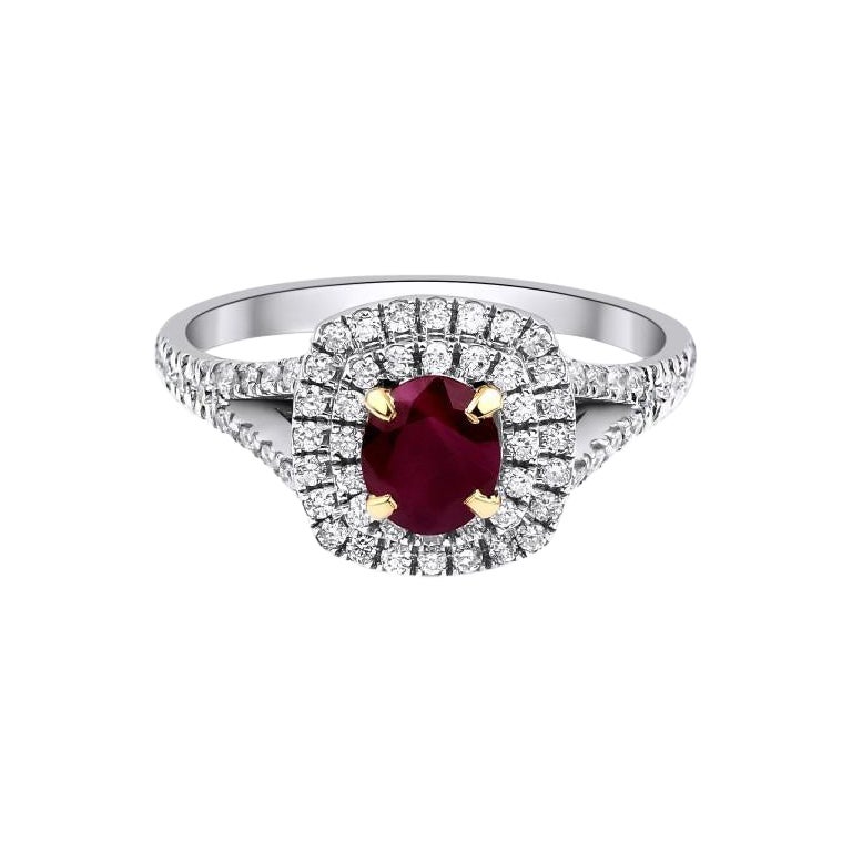 Anillo Halo de Rubí y Doble Diamante de 1,20 ct en venta