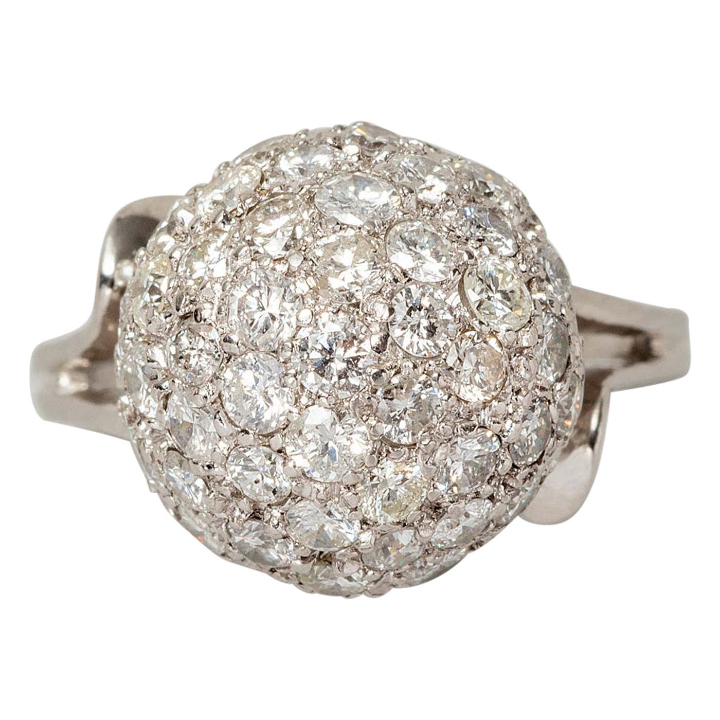 Ball Rng platinum ball ring with diamonds For Sale at 1stDibs
