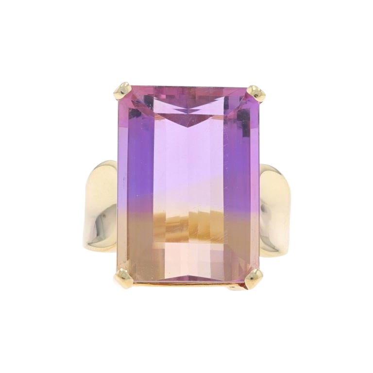 Yellow Gold Ametrine Cocktail Solitaire Ring - 14k Emerald Cut 14.07ct