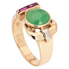 Jade Ruby Buckle Ring Vintage 10k Yellow Gold Sz 9.5 Band Estate Fine Jewelry