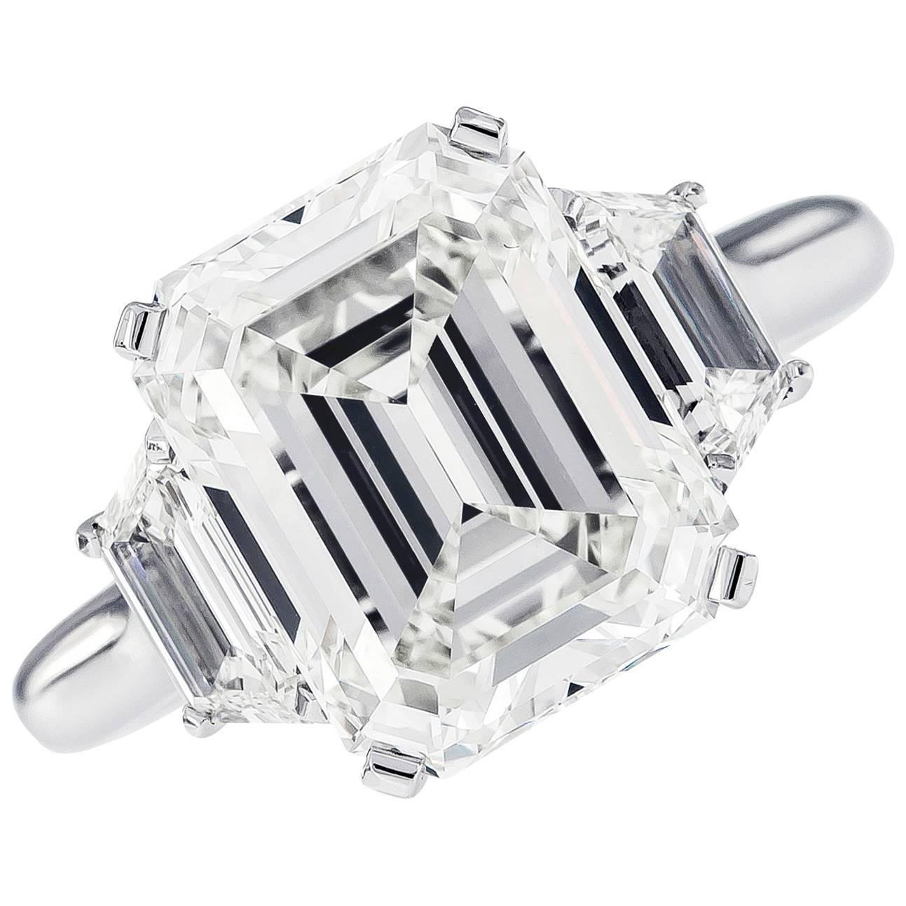 5.51 Carat Emerald Cut Diamond Platinum Engagement Ring