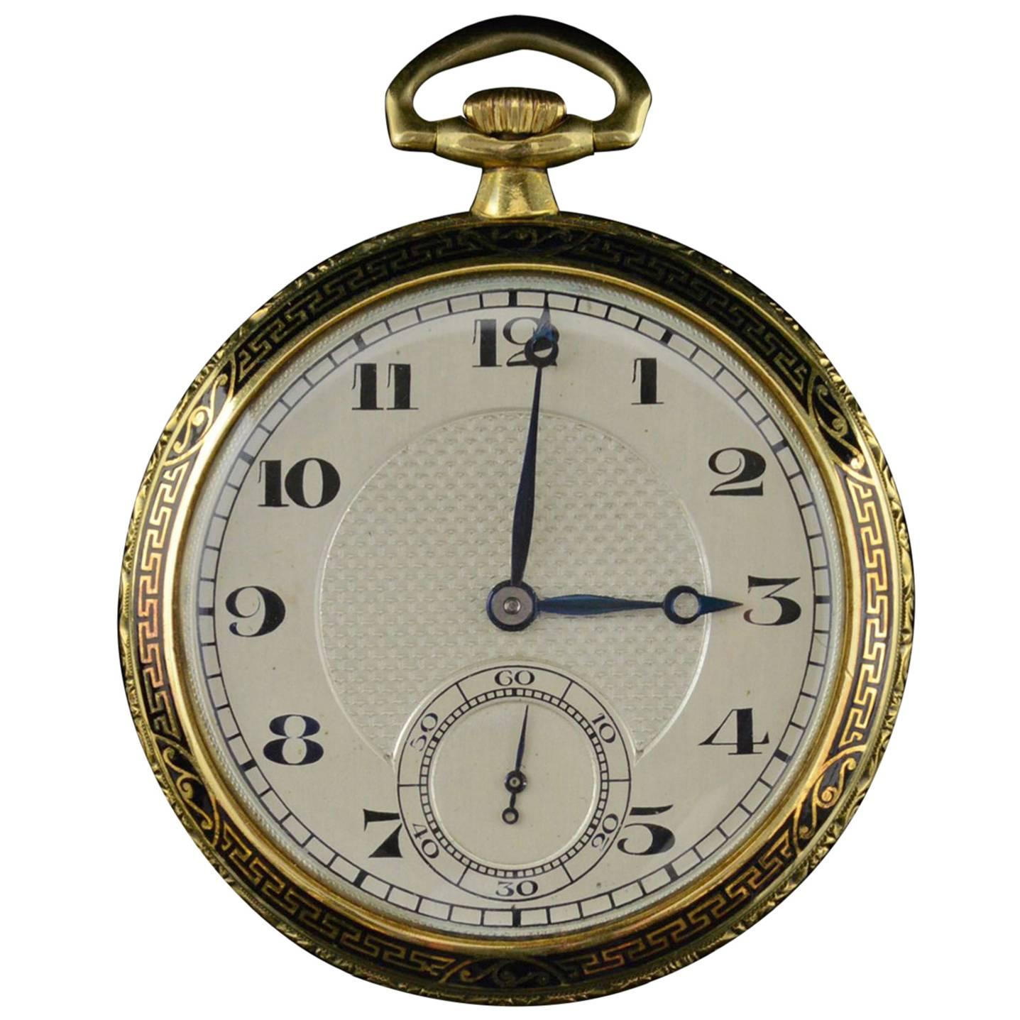 Vacheron & Constantin Yellow Gold Black Enamel Pocket Watch and Watch Chain