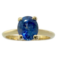 Fine Vivid Cornflower Blue Ceylon Sapphire Oval Cut 18k Yellow Solitaire Ring
