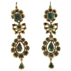 Antique Iberian Emerald Gold Long Dangle Earrings