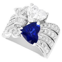 Vintage 2.09Ct Sapphire and 2.78Ct Diamond, 18k White Gold Cocktail Ring Circa