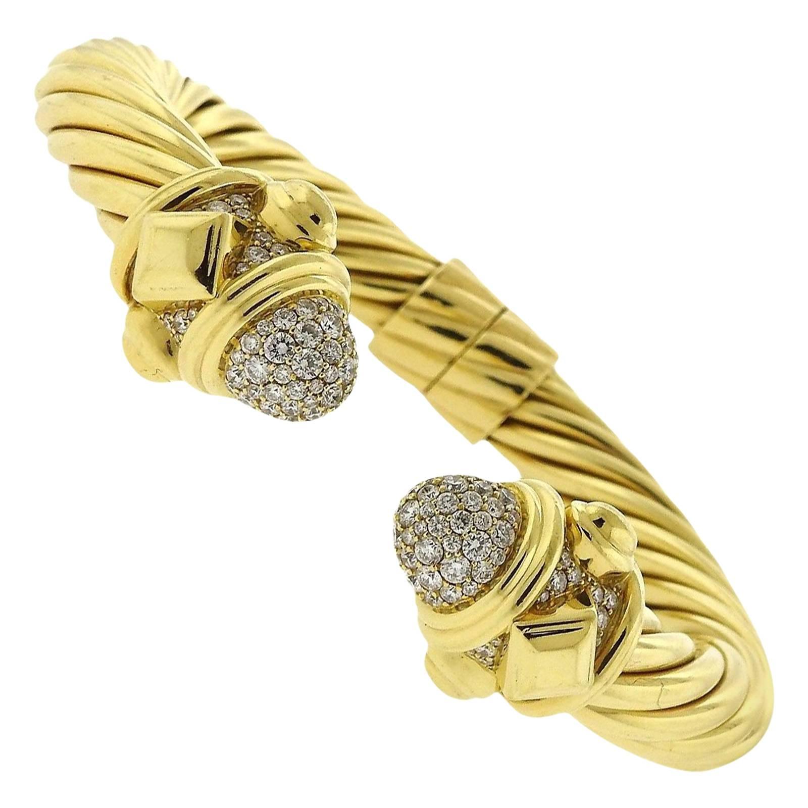 David Yurman Renaissance Diamond Gold Bangle Bracelet