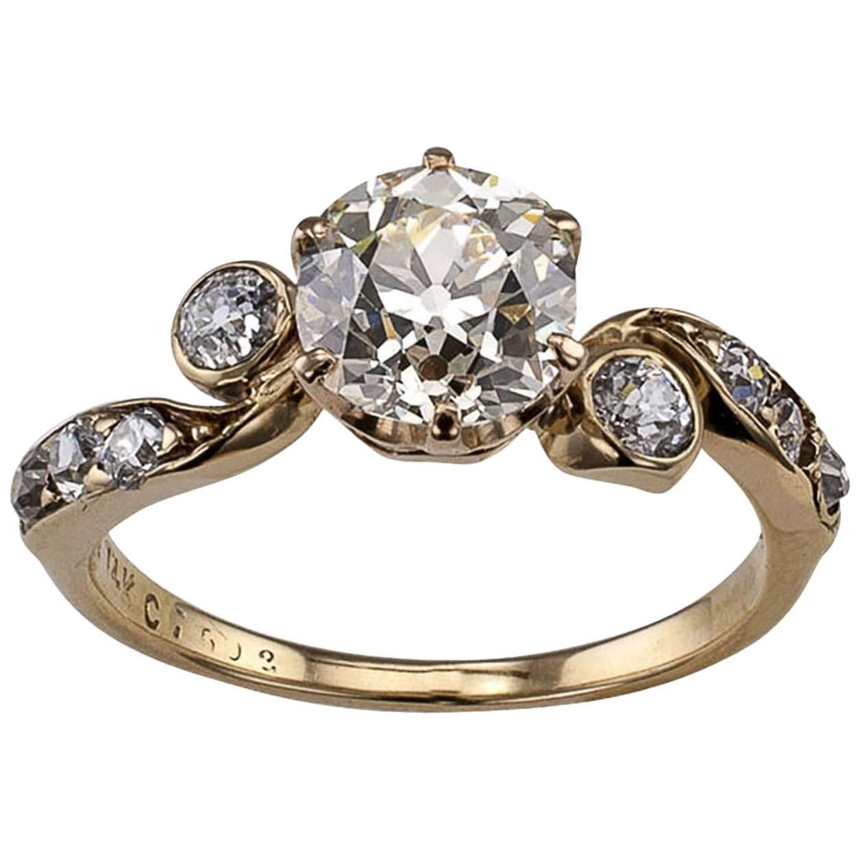 Victorian 1.42 Carat Cushion Diamond Engagement Ring