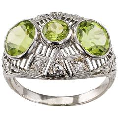 Antique Art Deco Peridot Diamond Platinum Ring