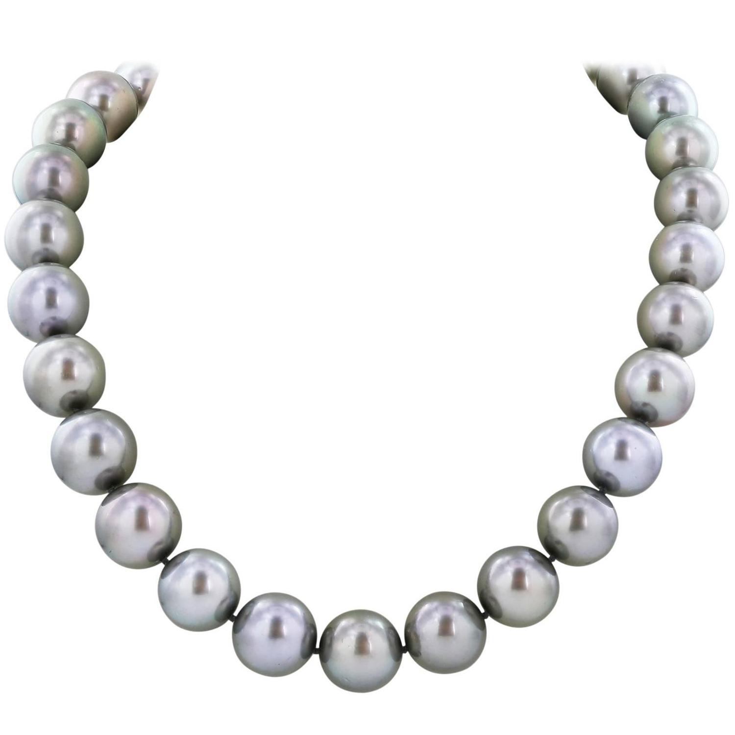 13-17 mm 36 Inch Tahitian Grey Pearl Necklace For Sale at 1stdibs