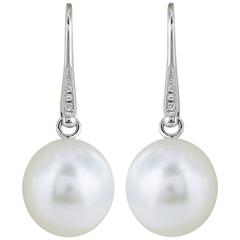 14mm South Sea Pearl Diamond Gold Drop Earrings 5