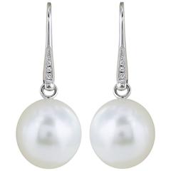 14mm South Sea Pearl Diamond Gold Drop Earrings