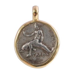 Antique Stunning and Unique: Dolphin, Horse and Phalanthus Coin 400 BC set in 18k Gold