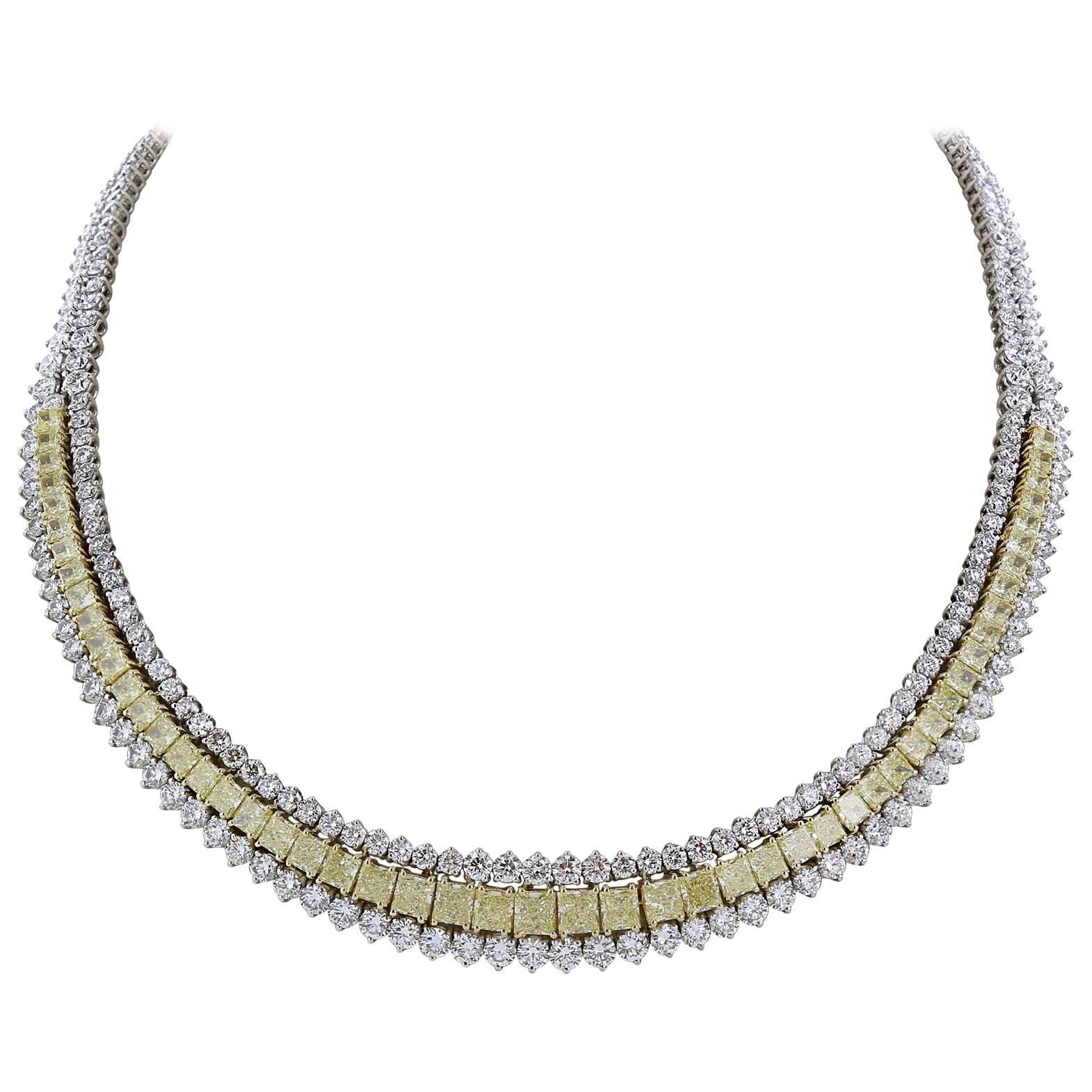 14.46 Carat Natural Canary Diamonds Gold Platinum Necklace For Sale