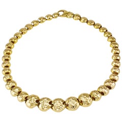 Vintage 1980s Hammered Gold Bead Necklace
