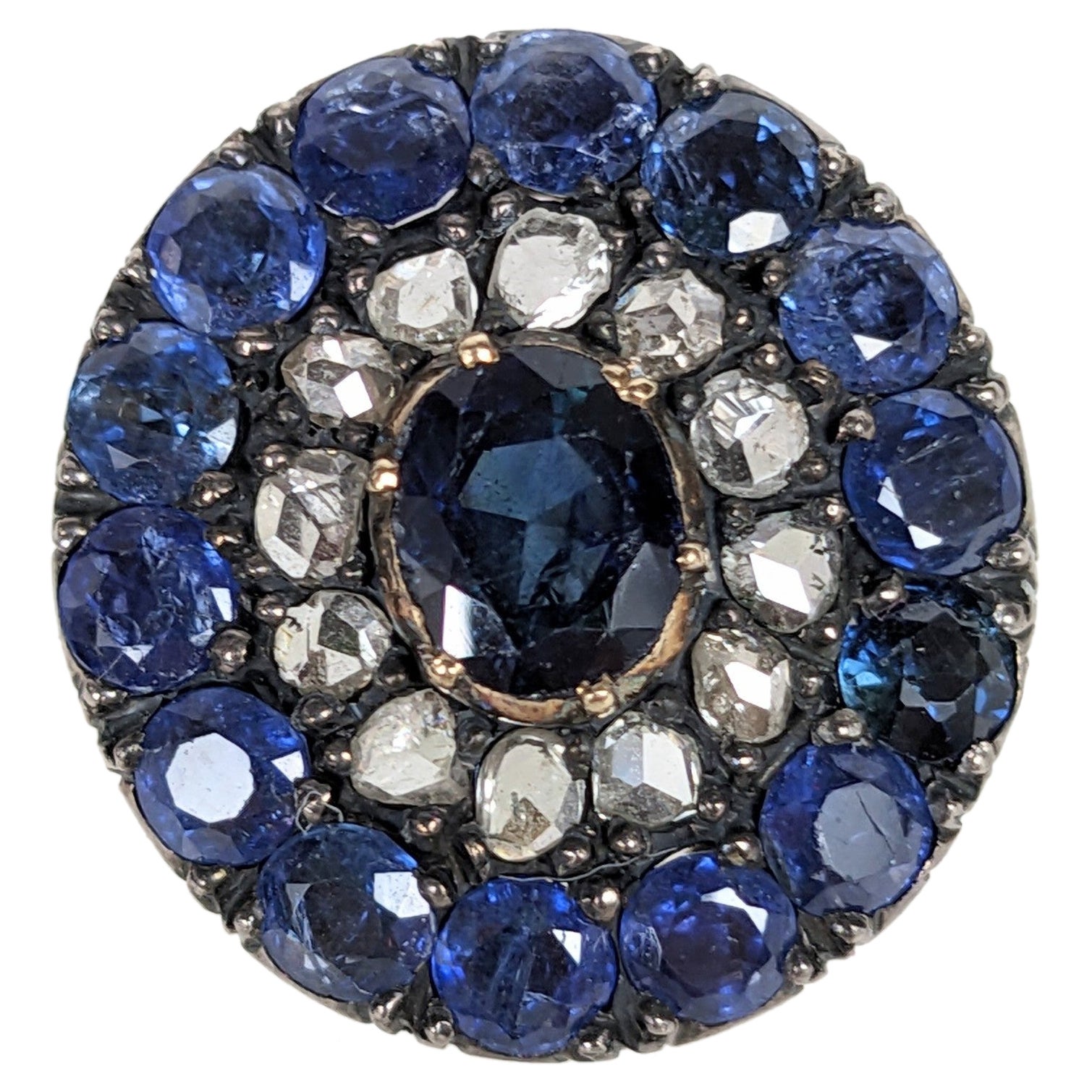 19th Century Dutch Sapphire and Rose Diamond Cluster Ring For Sale