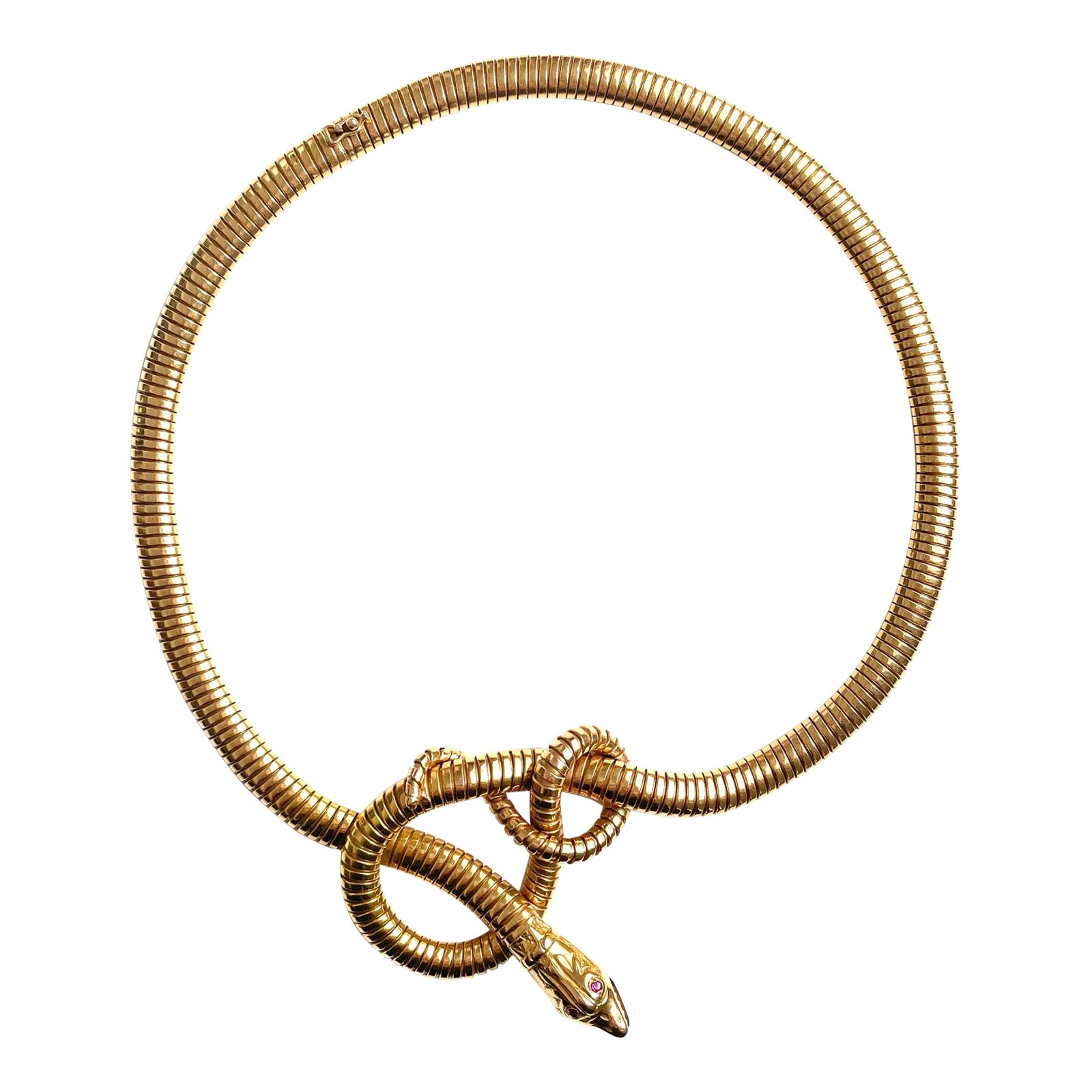 Vintage Tubogas Snake 18 Karat Yellow Collar Necklace by Brevettato