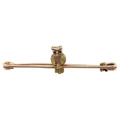 Victorian 9 Karat Yellow Gold Ruby Owl Brooch