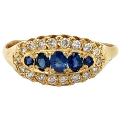 Vintage Mid Century Diamond & Blue Sapphire Yellow Gold Statment Ring