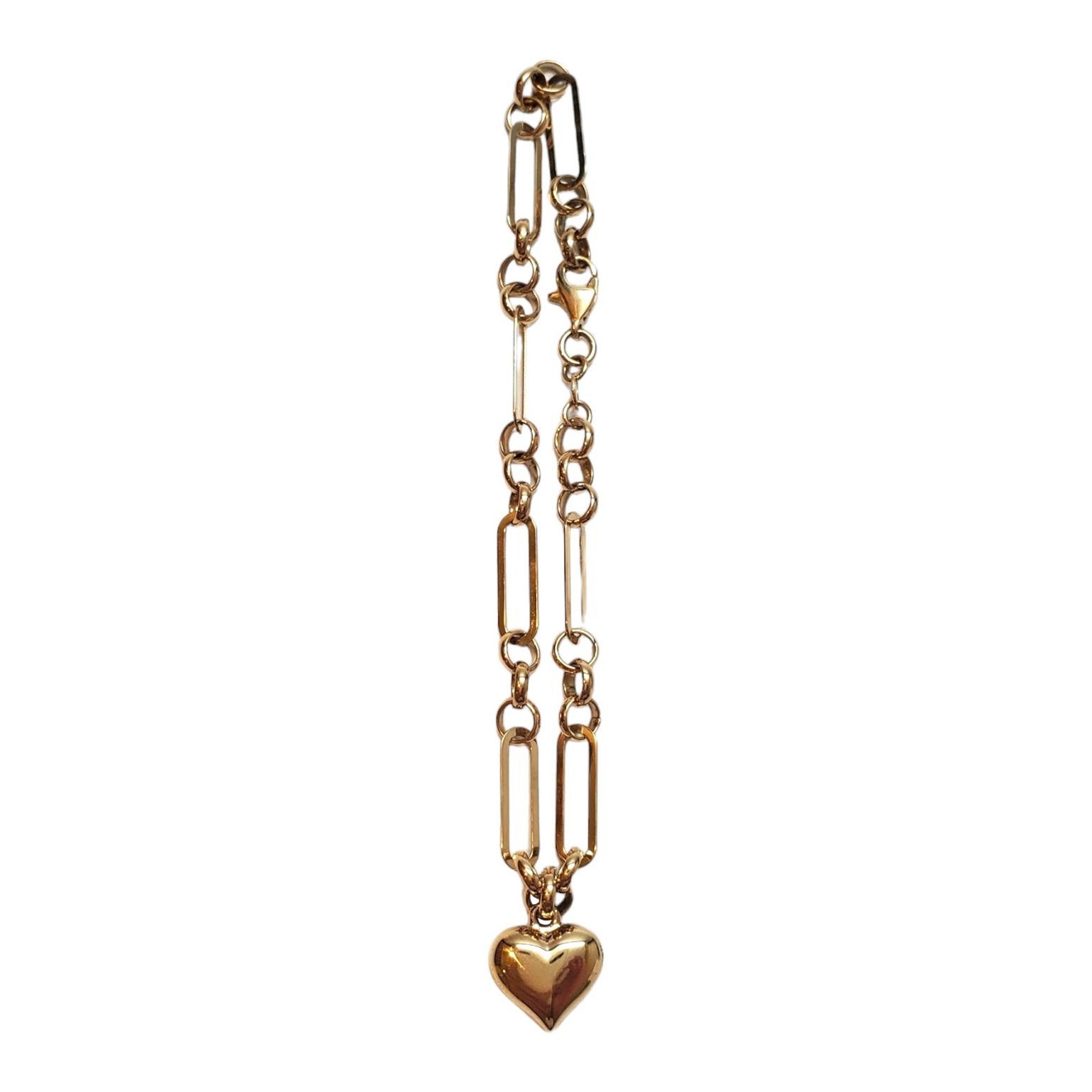 14K Yellow Gold Paper Clip Link Bracelet With Heart Charm #17316