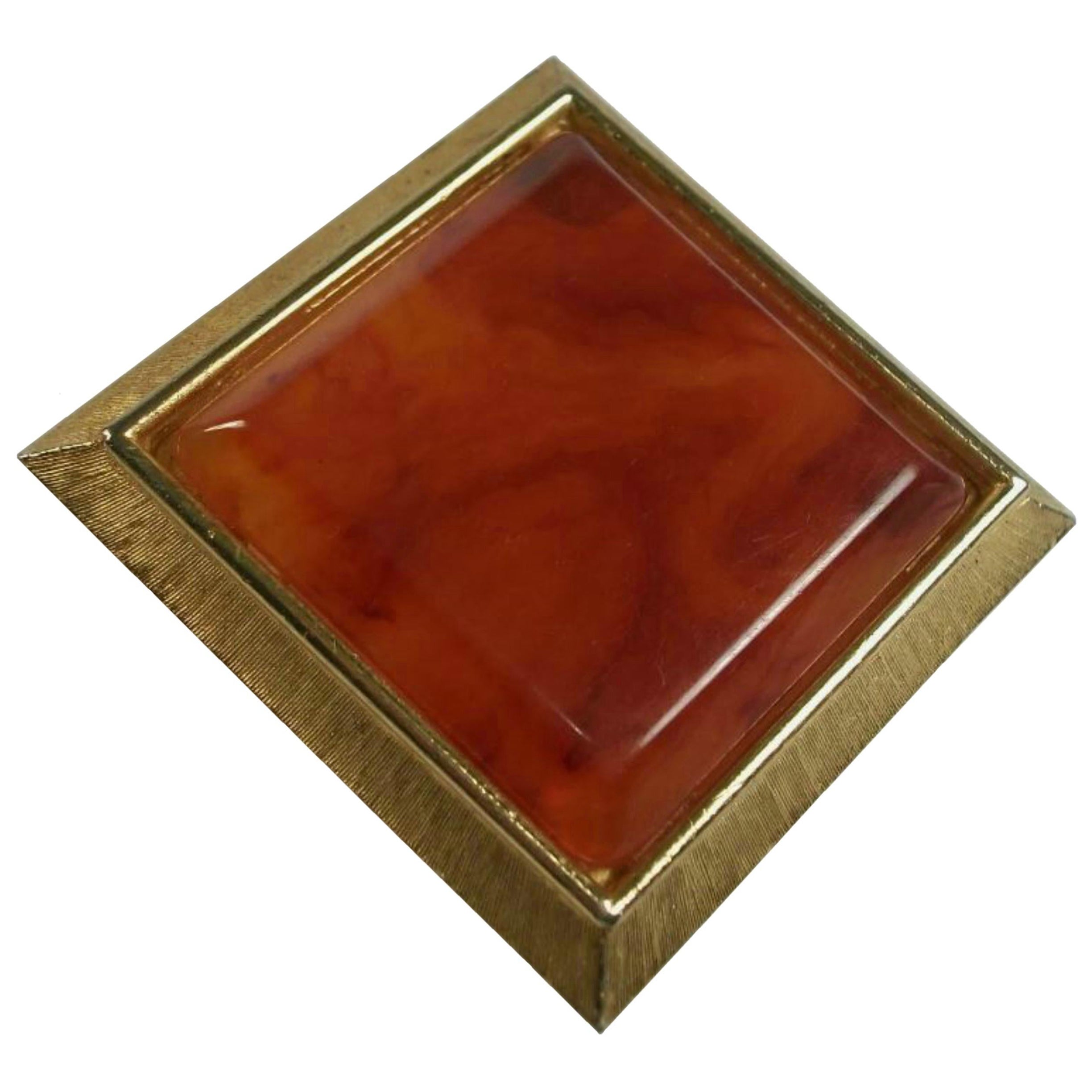 R. MANDLE - Vintage Faux Amber & Gold Tone Brooch - Signed - Late 20th Century For Sale
