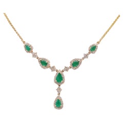 Used Emerald Diamond Yellow Gold Lariat Necklace