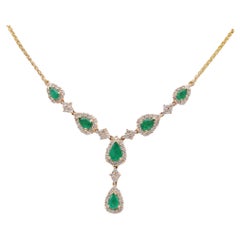 Emerald Diamond Yellow Gold Lariat Necklace