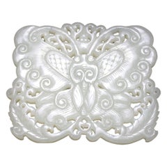 Antique A White Jade Butterfly Plate 