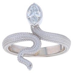 White Gold Diamond Serpent Solitaire Bypass Ring - 14k Marquise .48ct Snake