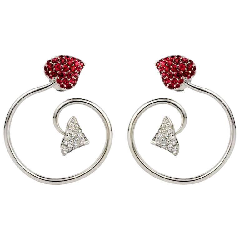 Dior Pave Ruby Diamond Gold Twist Earrings at 1stDibs