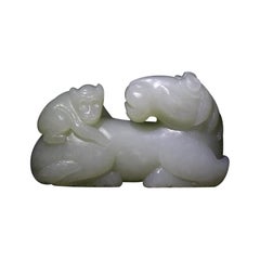 Antique Celadon Jade Horse and Monkey