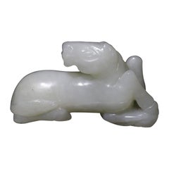 Antique White Hetian Jade Recumbent Horse 