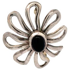 Tiffany & Co. Paloma Picasso Daisy Flower Sterling Silver Black Onyx Pin Brooch