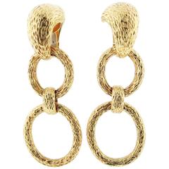 1960s English Gold Bark Finish double hoop clip back earrings