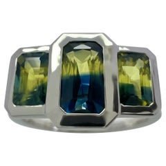 2.00ct Bi Colour Yellow Blue Australian Sapphire 18k White Gold Three Stone Ring