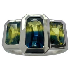 2,00 ct Zafiro Australiano Azul Amarillo Bicolor Anillo Tres Piedras Oro Blanco 18k