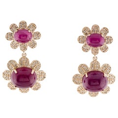 14K Ruby & Diamond Floral Drop Earrings   14K Yellow Gold 0.47 ct