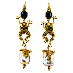 Vintage White Black Diamond Emerald Blue Sapphire Ruby Pearl Yellow Gold Drop Earrings